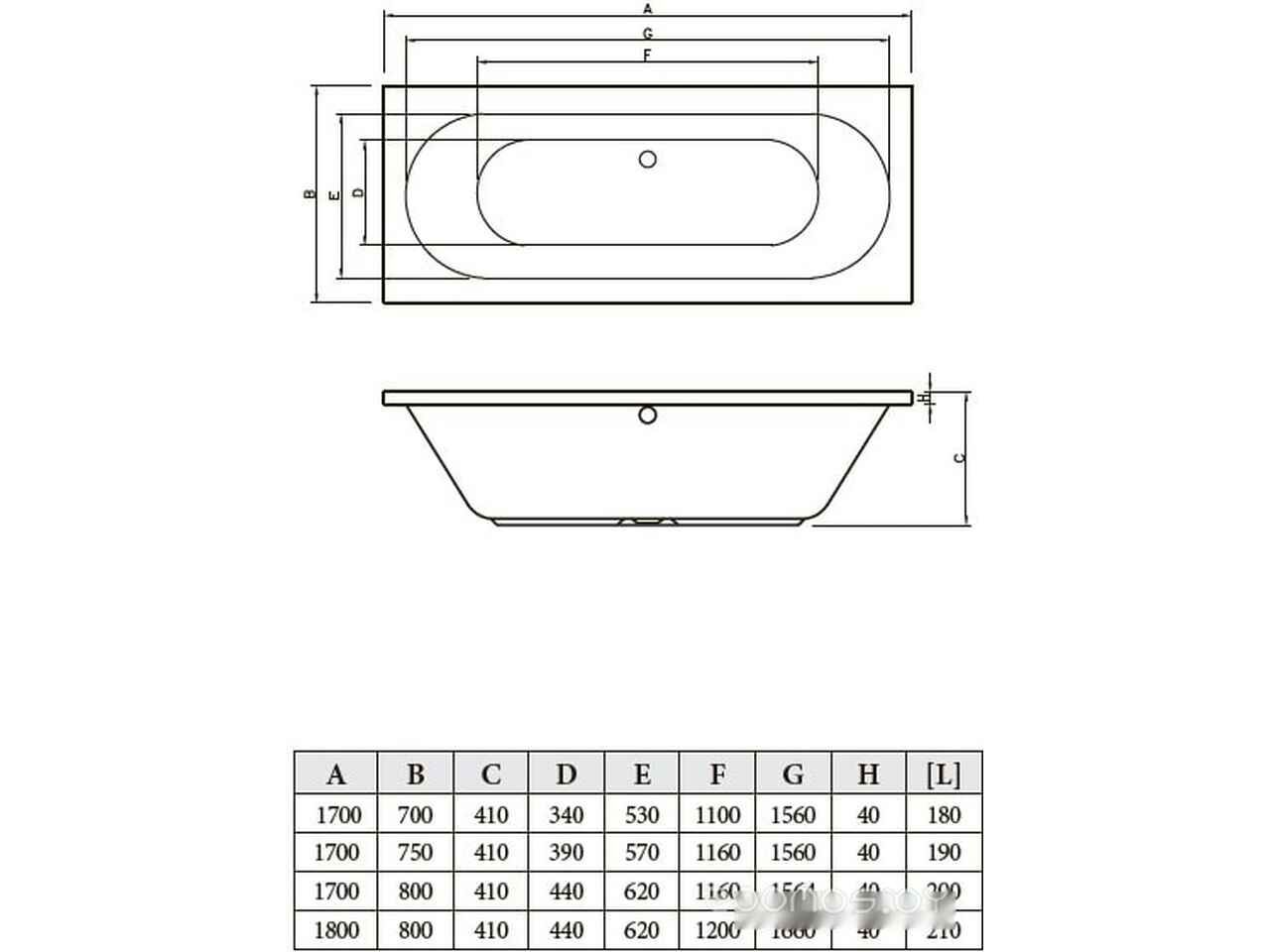 Ванна Bonito Home Ilias 180x80 (с ножками) Ванна Bonito Home Ilias 180x80 (с ножками)