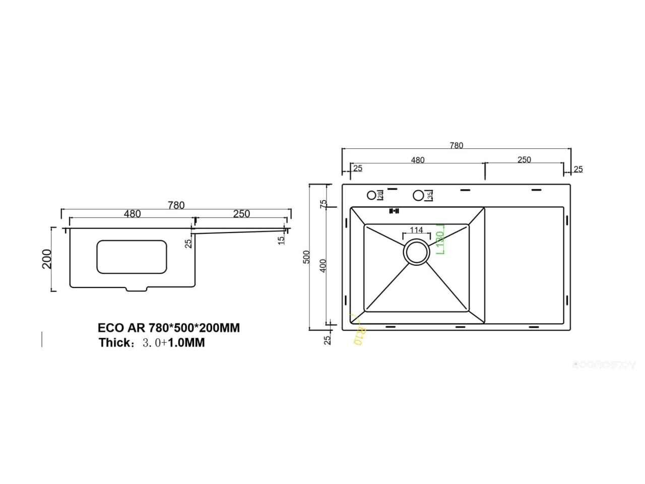 Кухонная мойка ARFEKA ECO AR 780*500 L SATIN Кухонная мойка ARFEKA ECO AR 780*500 L SATIN
