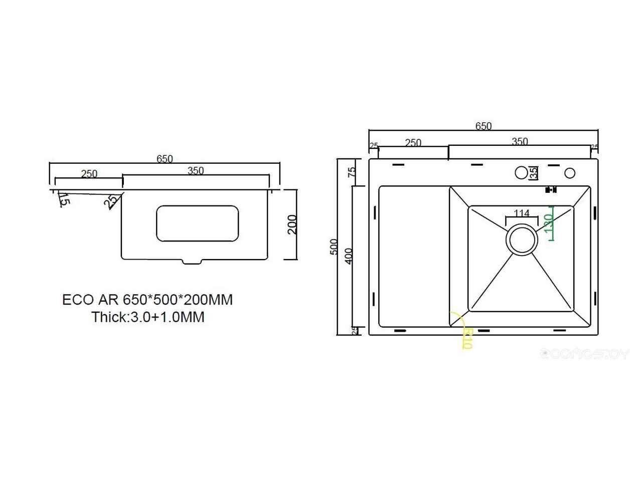 Кухонная мойка ARFEKA ECO AR 650*500 R BLACK PVD NANO Кухонная мойка ARFEKA ECO AR 650*500 R BLACK PVD NANO
