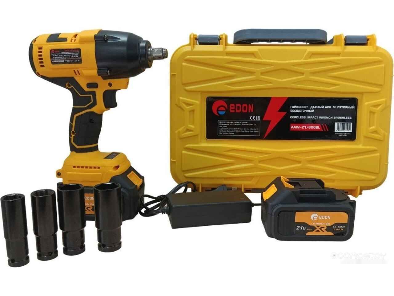 Гайковерт Edon AAW-21/600BL (с 2-мя АКБ, кейс, набор оснастки) Гайковерт Edon AAW-21/600BL (с 2-мя АКБ, кейс, набор оснастки)