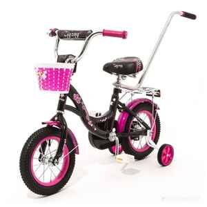 Детский велосипед Zigzag Girl 12 с ручкой (черный/малиновый) ZG-1223