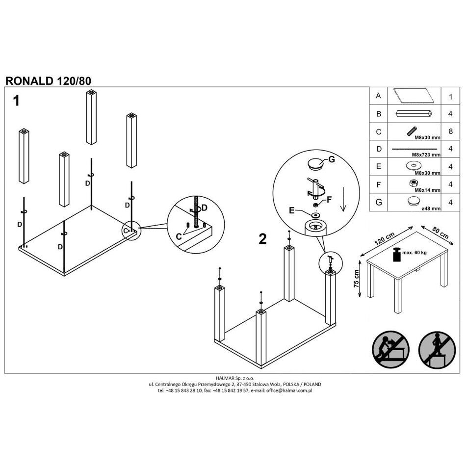 Стол Halmar RONALD (120x80) (White) V-CH-RONALD-ST-120