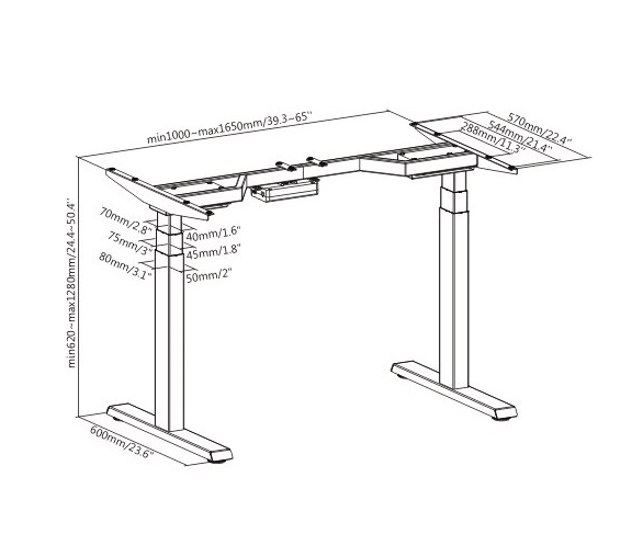 Стол для работы стоя ErgoSmart Ergo Desk Pro 1380x800x18 мм (альпийский белый/черный)