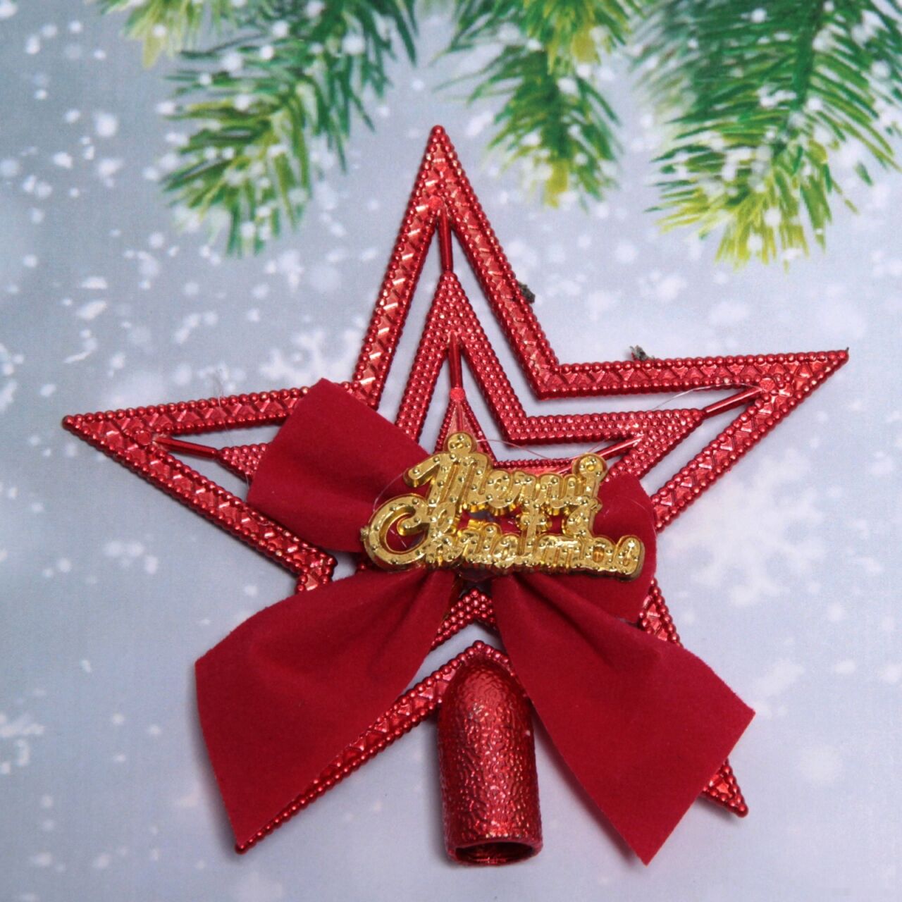Елочная верхушка Серпантин Рождество звезда с бантом 9.5 см (красный) 201-1099