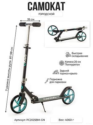 Самокат Favorit PC2025BM-GN (черный-голубой)