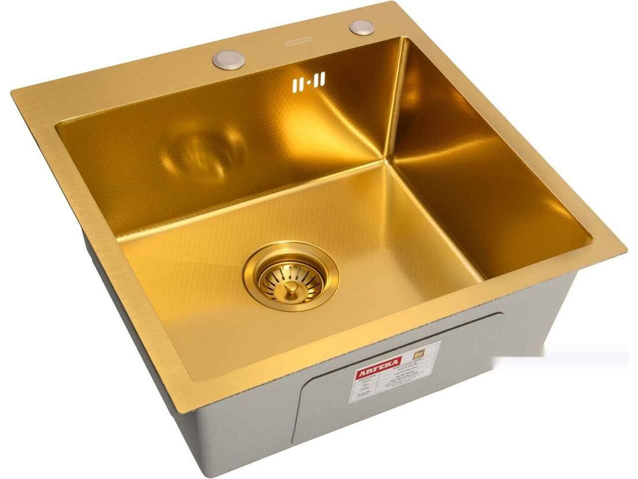 Кухонная мойка ARFEKA ECO AR 500*500 GOLD PVD NANO DECOR Кухонная мойка ARFEKA ECO AR 500*500 GOLD PVD NANO DECOR
