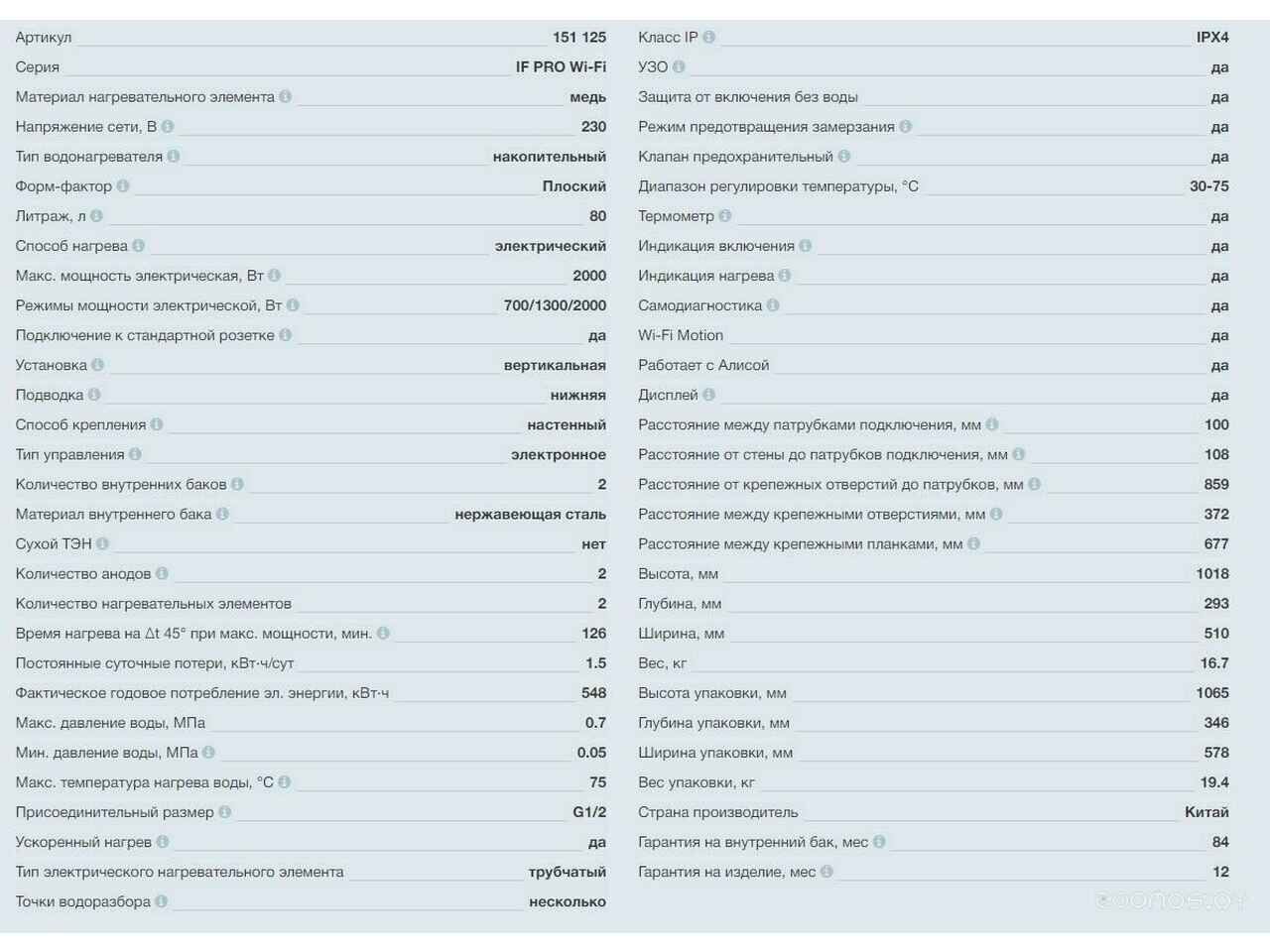 Водонагреватель Thermex IF 80 V (pro) Wi-Fi 151 125 Водонагреватель Thermex IF 80 V (pro) Wi-Fi 151 125