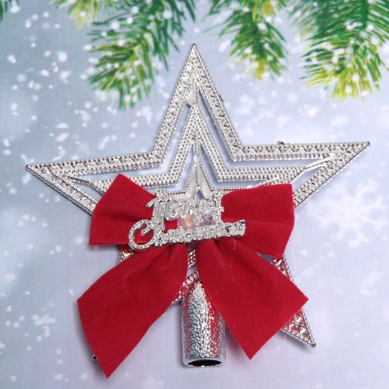Елочная верхушка Серпантин Рождество звезда с бантом 9.5 см (серебристый) 201-1098