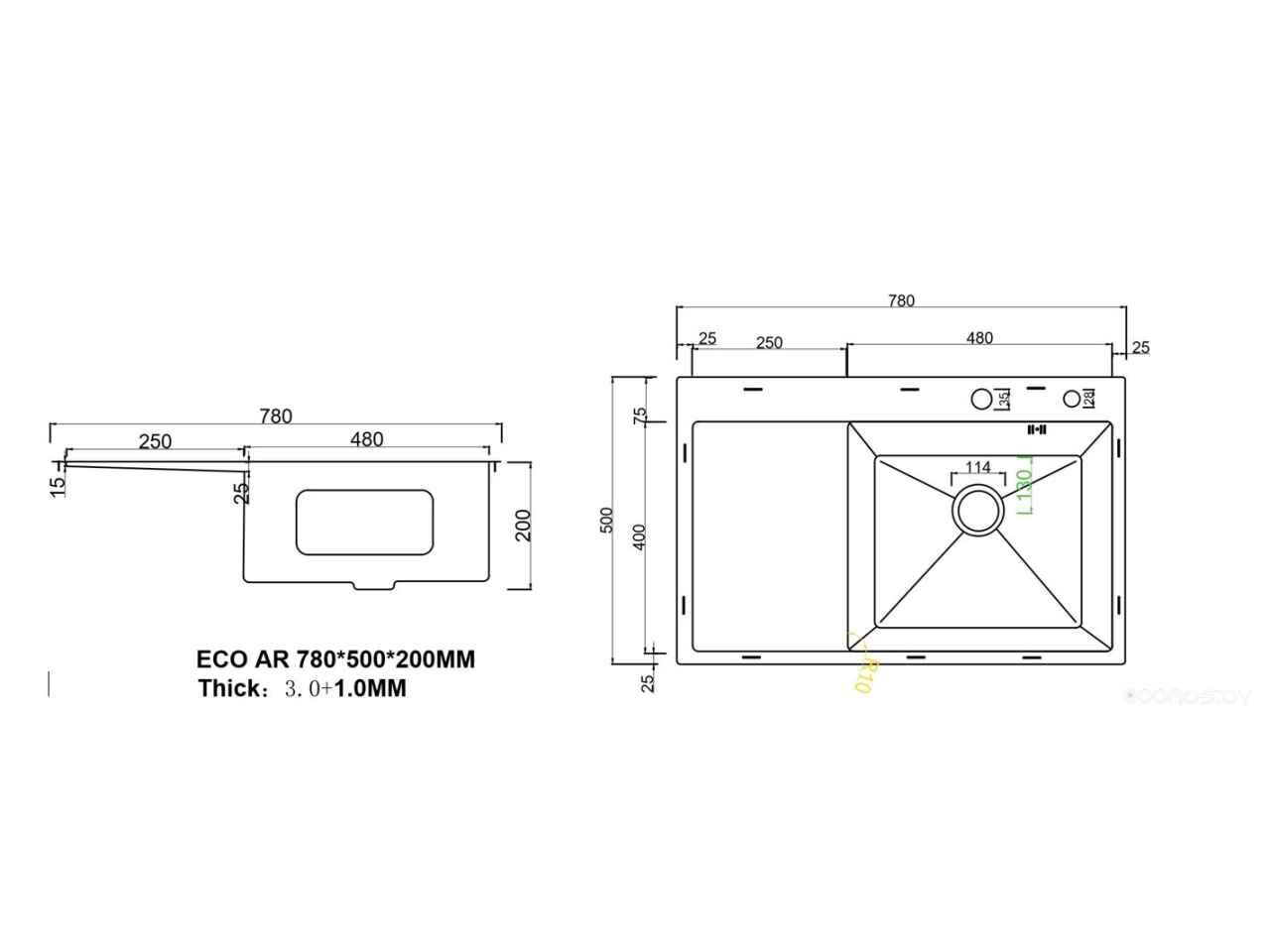 Кухонная мойка ARFEKA ECO AR 780*500 R SATIN Кухонная мойка ARFEKA ECO AR 780*500 R SATIN