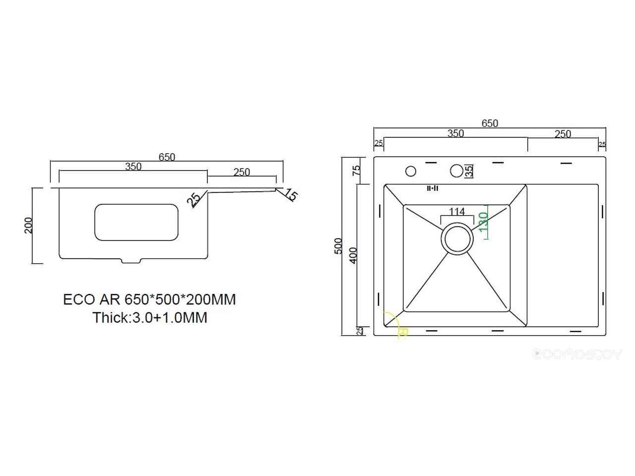 Кухонная мойка ARFEKA ECO AR 650*500 L SATIN Кухонная мойка ARFEKA ECO AR 650*500 L SATIN