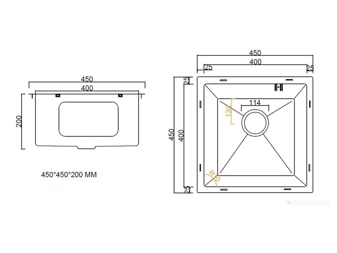 Кухонная мойка ARFEKA ECO AR 450*450 SATIN DECOR Кухонная мойка ARFEKA ECO AR 450*450 SATIN DECOR