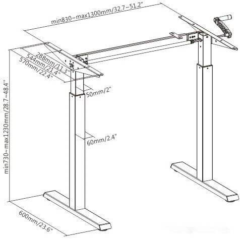 Стол для работы стоя ErgoSmart Manual Desk Compact 1380x800x18 мм (альпийский белый/черный)
