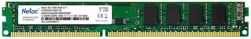 Модуль памяти Netac Basic 8GB DDR3 PC3-12800 NTBSD3P16SP-08