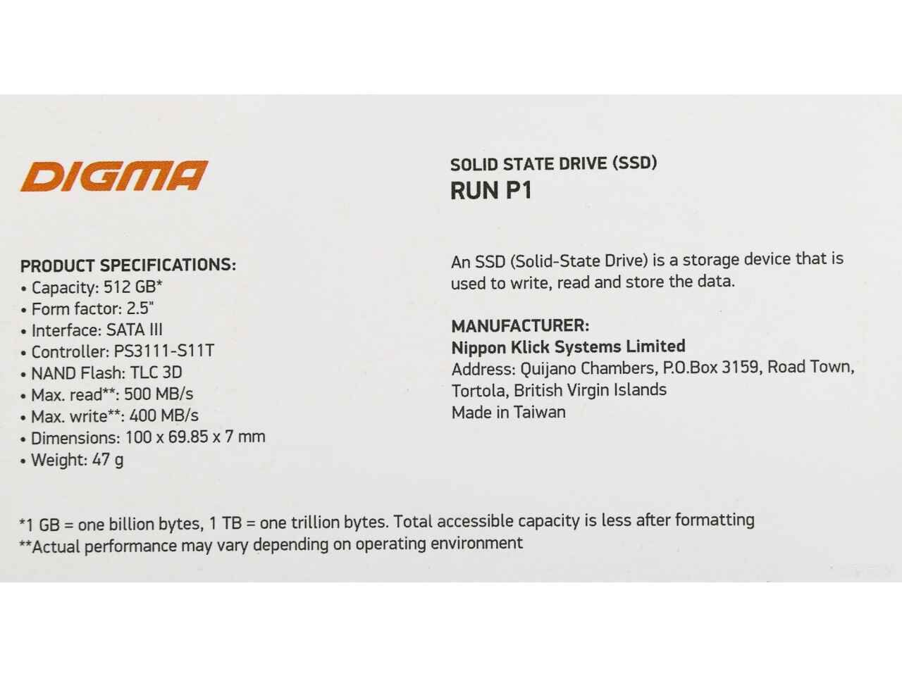 SSD DIGMA Run P1 512GB DGSR2512GP13T SSD DIGMA Run P1 512GB DGSR2512GP13T